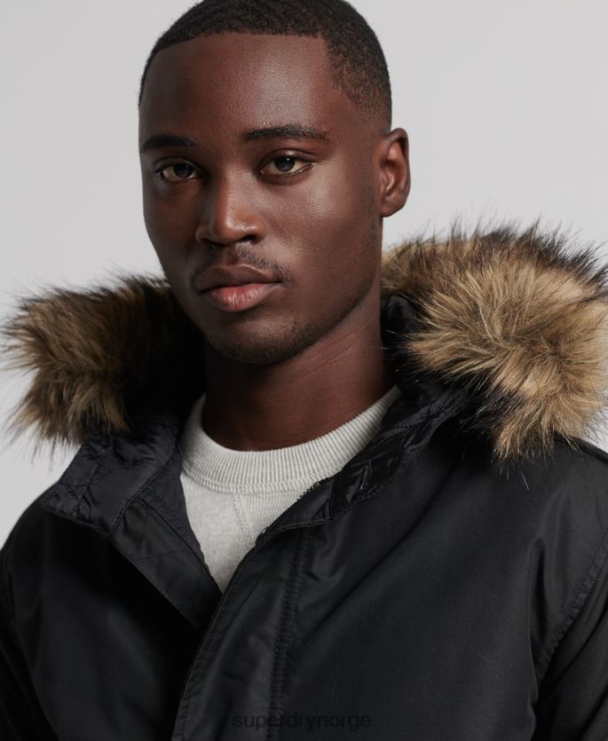 Superdry mørk grå klær 86P46D1171 service parkasjakke i fuskepels menn