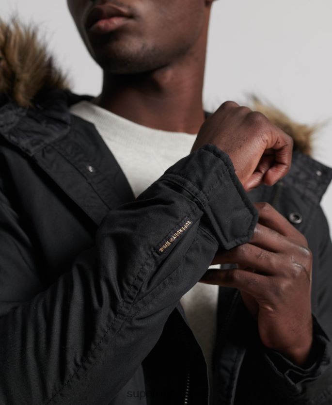 Superdry mørk grå klær 86P46D1171 service parkasjakke i fuskepels menn