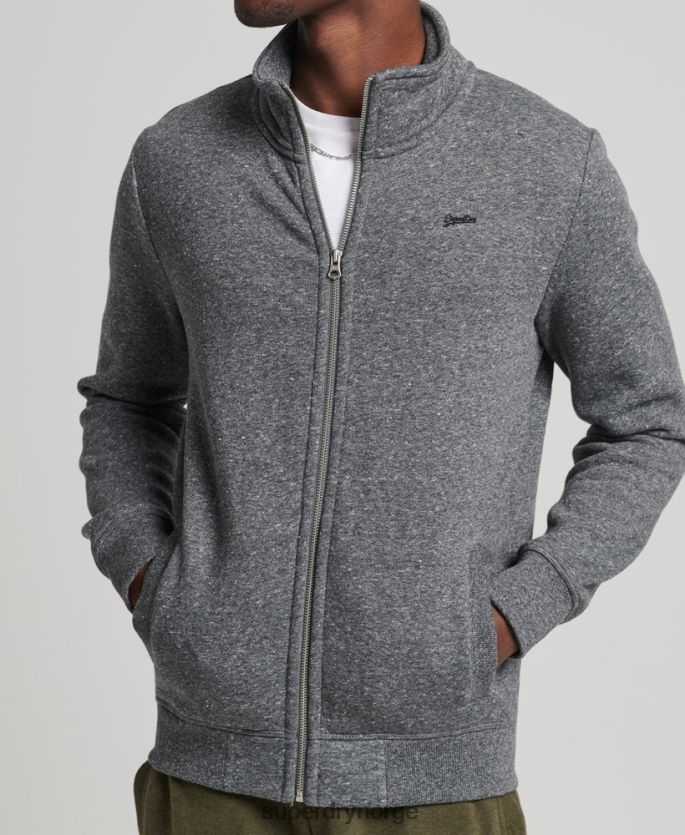 Superdry mørk grå klær 86P46D6454 organisk bomull vintage logo glidelås spor topp menn