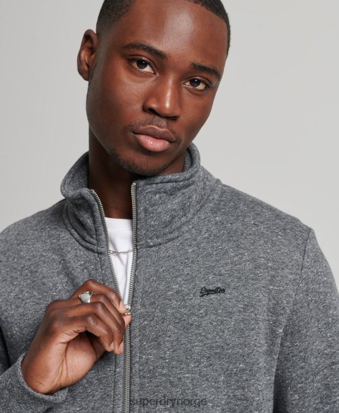 Superdry mørk grå klær 86P46D6454 organisk bomull vintage logo glidelås spor topp menn