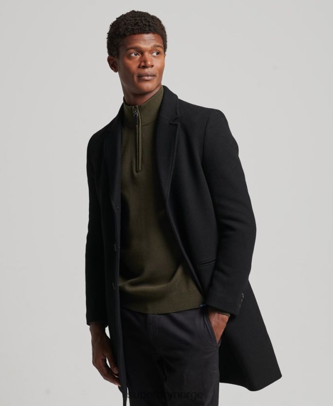 Superdry svart klær 86P46D1117 avtakbart fôr ull bykåpe menn