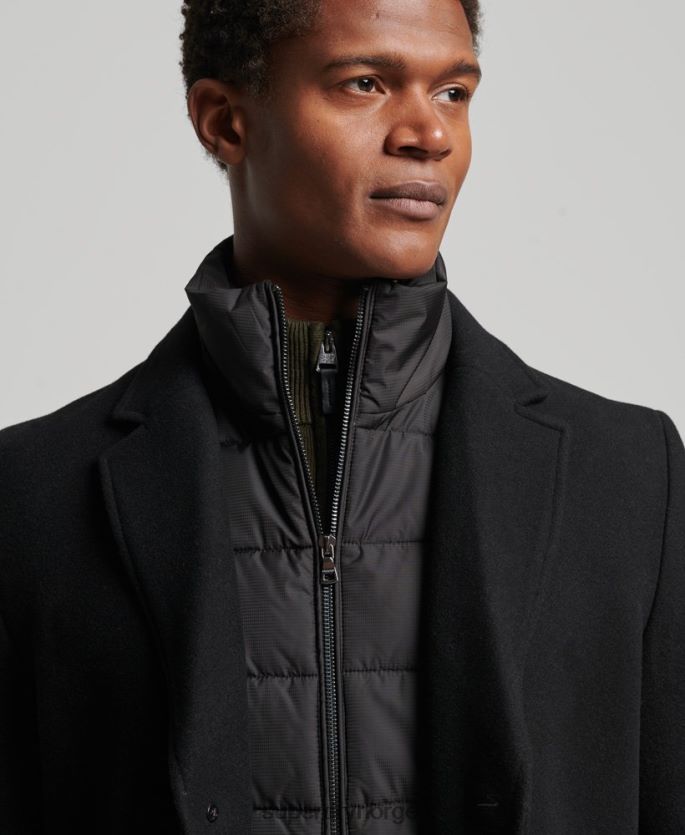 Superdry svart klær 86P46D1117 avtakbart fôr ull bykåpe menn