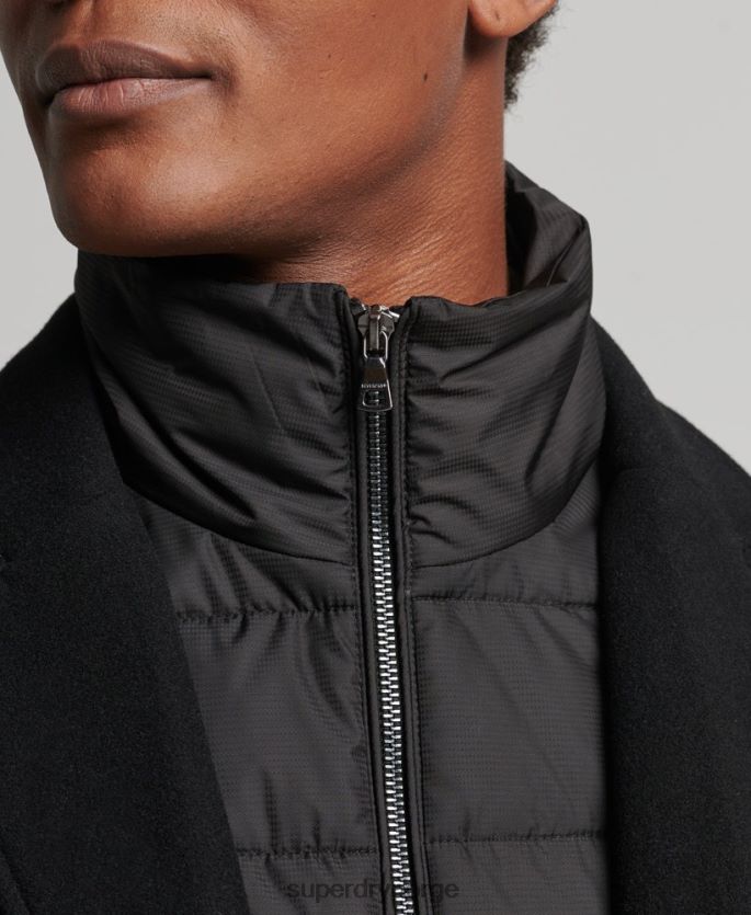 Superdry svart klær 86P46D1117 avtakbart fôr ull bykåpe menn