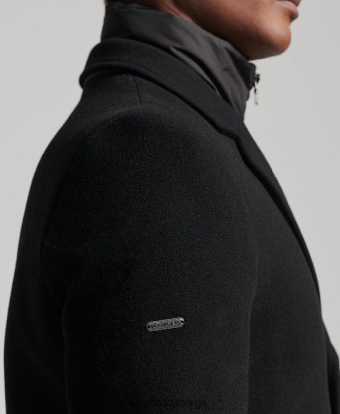 Superdry svart klær 86P46D1117 avtakbart fôr ull bykåpe menn