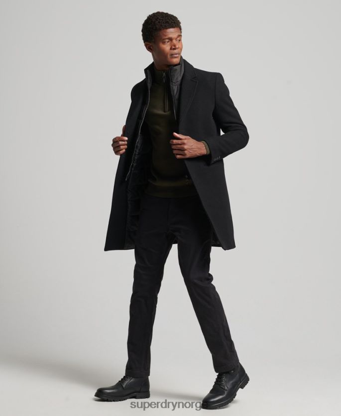 Superdry svart klær 86P46D1117 avtakbart fôr ull bykåpe menn