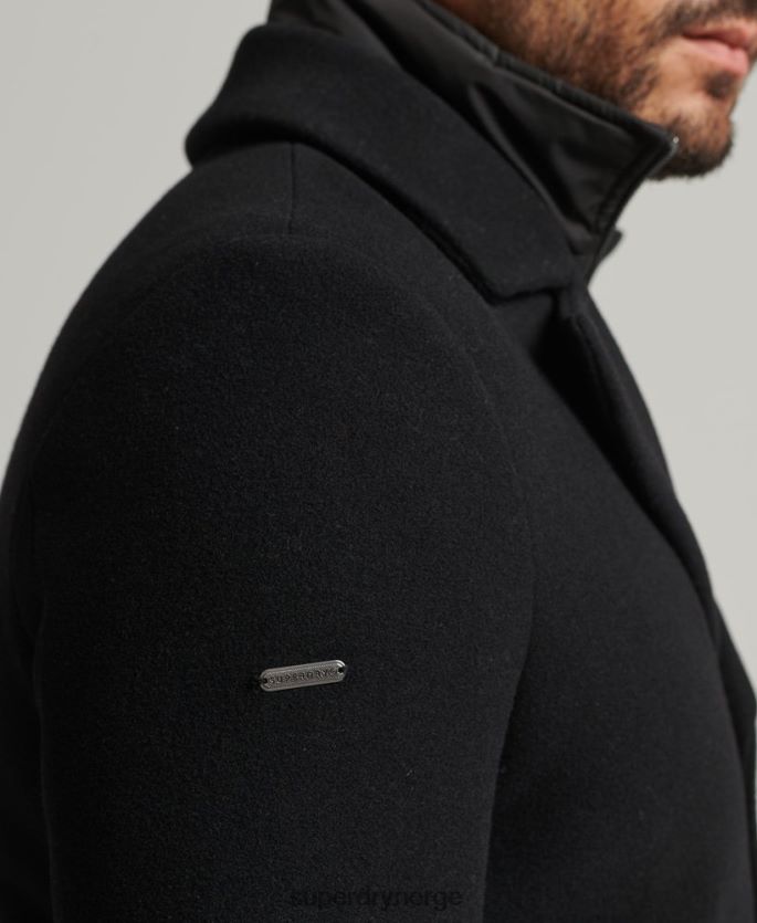 Superdry svart klær 86P46D1131 avtagbart fôr kort ullfrakk menn