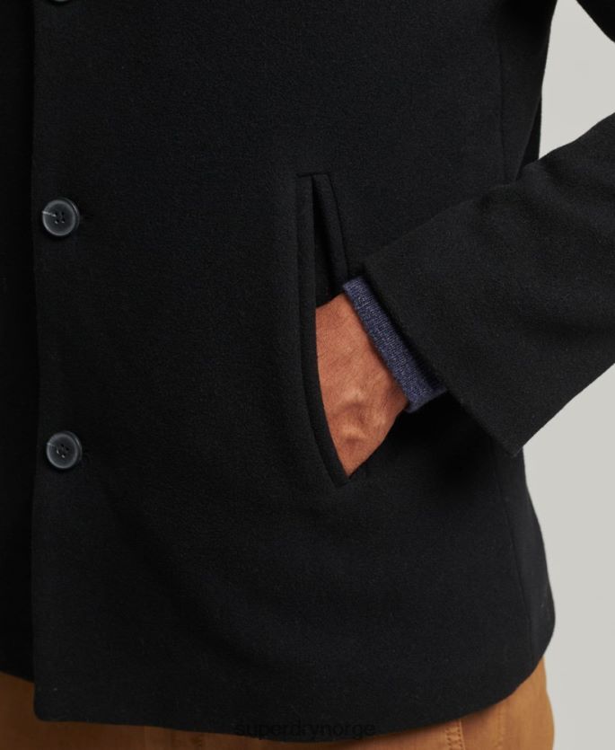 Superdry svart klær 86P46D1131 avtagbart fôr kort ullfrakk menn