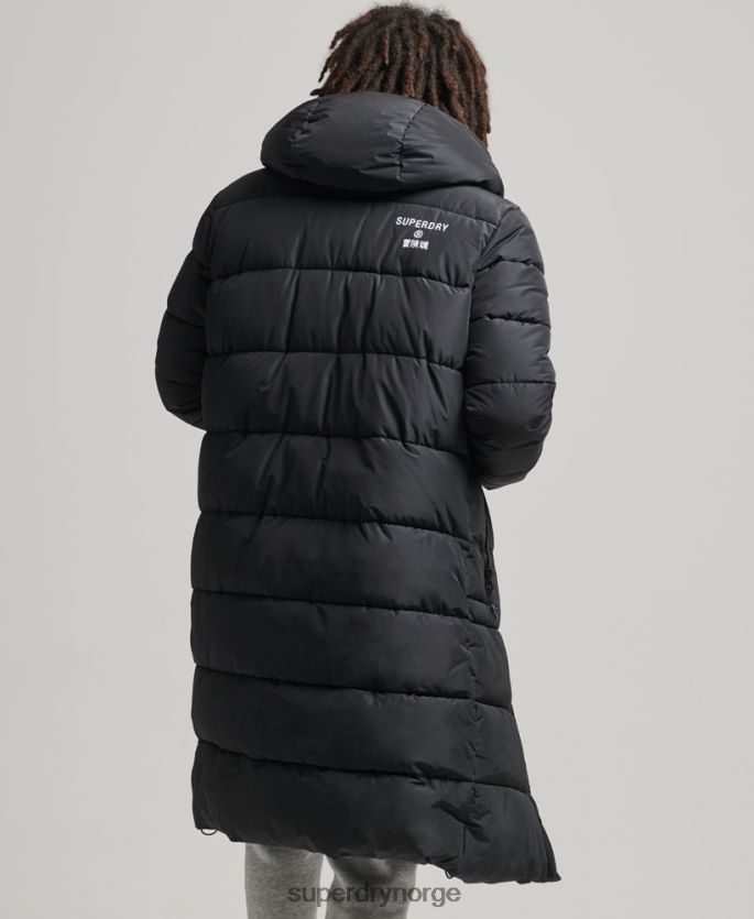 Superdry svart klær 86P46D4481 langlinefrakk med hette med logo menn