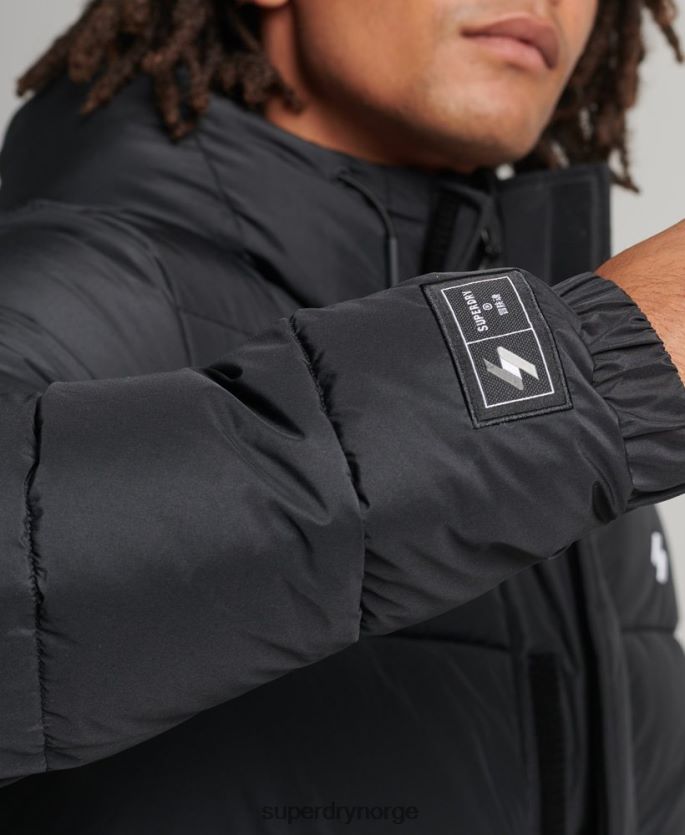 Superdry svart klær 86P46D4481 langlinefrakk med hette med logo menn