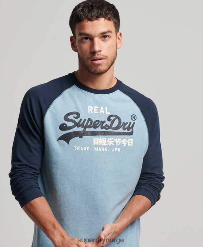 Superdry blå klær 86P46D1467 økologisk bomull vintage logo raglan langermet topp menn