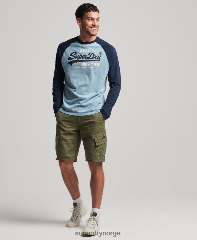 Superdry blå klær 86P46D1467 økologisk bomull vintage logo raglan langermet topp menn