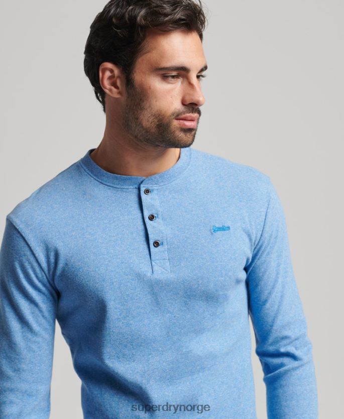 Superdry blå klær 86P46D1556 vintage logobrodert henley topp i økologisk bomull menn