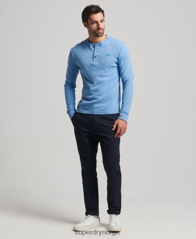 Superdry blå klær 86P46D1556 vintage logobrodert henley topp i økologisk bomull menn