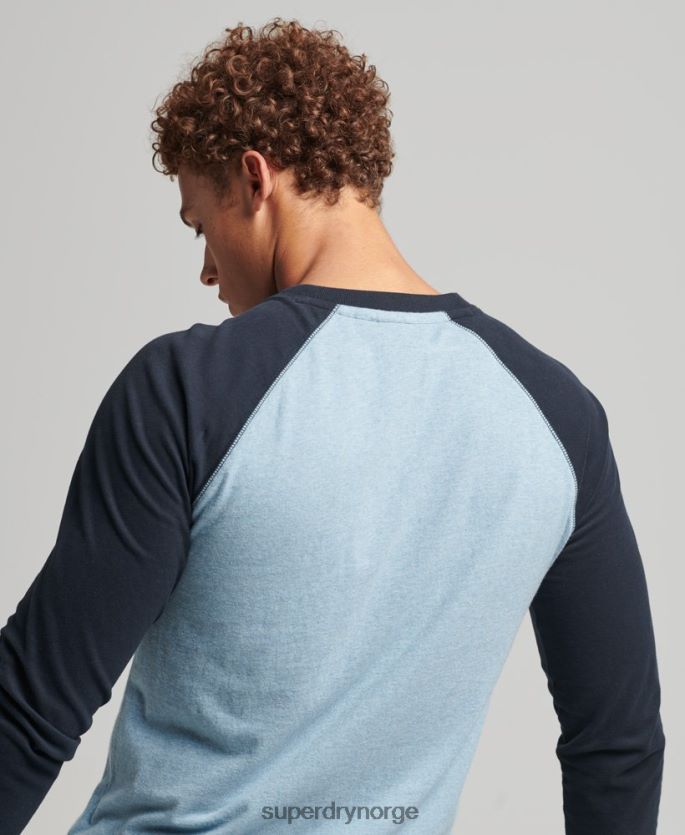 Superdry blå klær 86P46D1583 essensiell langermet baseballtopp i økologisk bomull menn