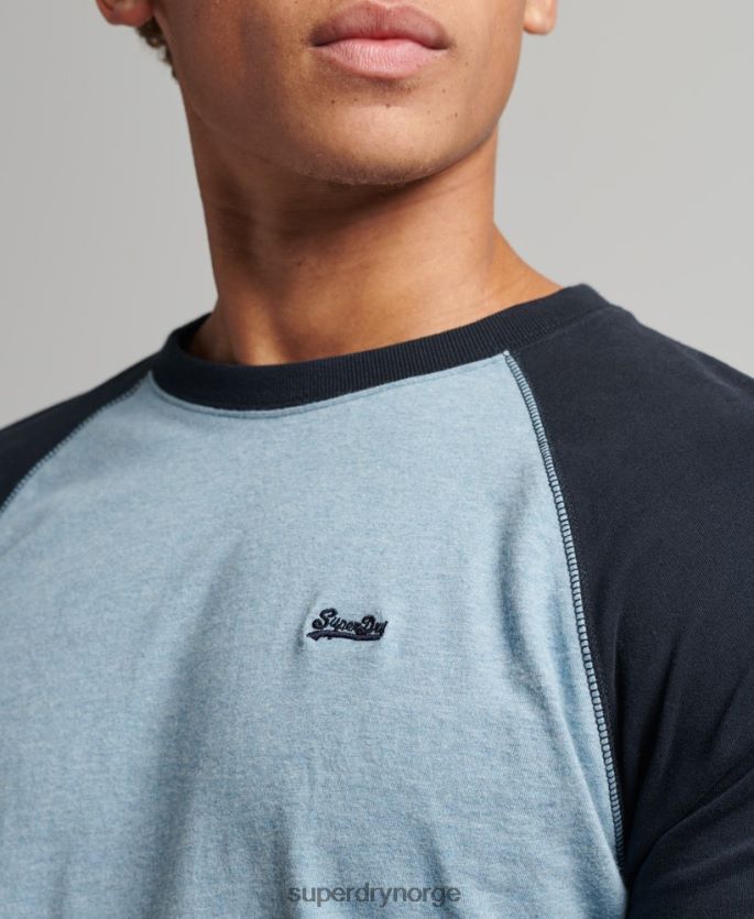 Superdry blå klær 86P46D1583 essensiell langermet baseballtopp i økologisk bomull menn