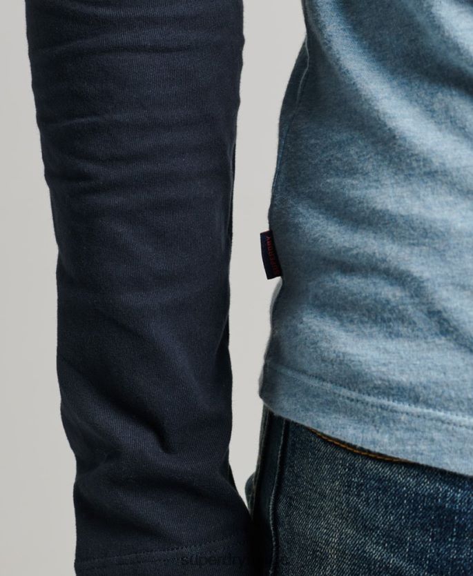 Superdry blå klær 86P46D1583 essensiell langermet baseballtopp i økologisk bomull menn