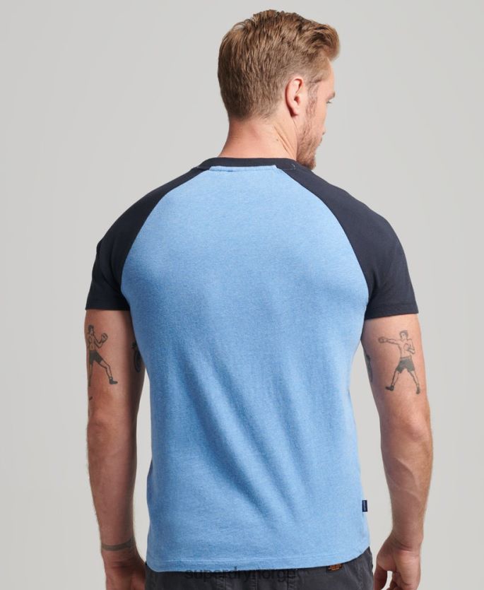 Superdry blå klær 86P46D4907 organisk bomull essensielt baseball-t-skjorte med logo menn
