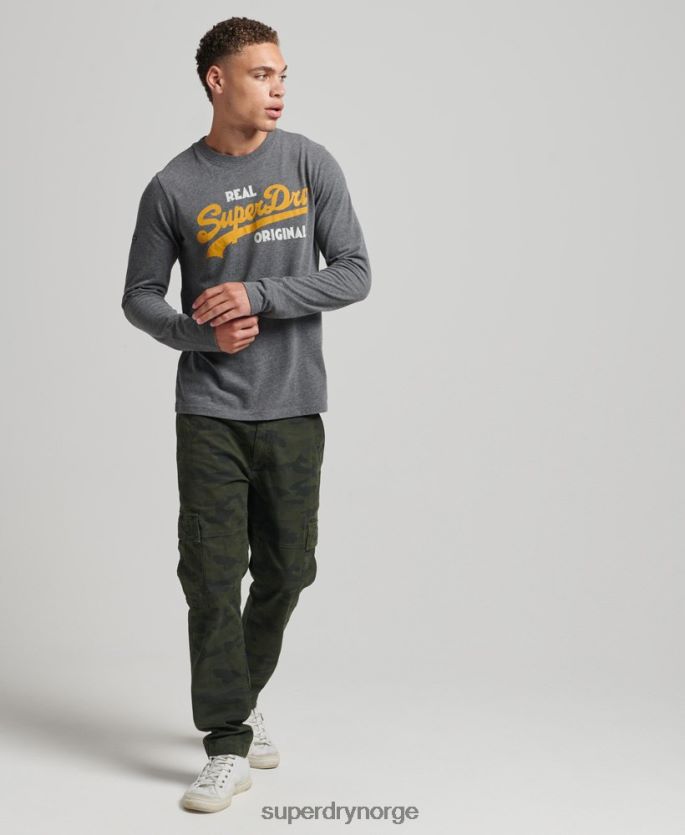 Superdry grå klær 86P46D1481 vintage logo brus langermet topp menn