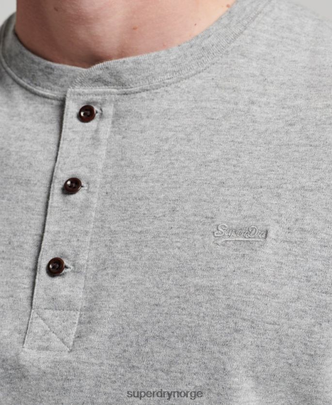 Superdry grå klær 86P46D1543 vintage logobrodert henley topp i økologisk bomull menn