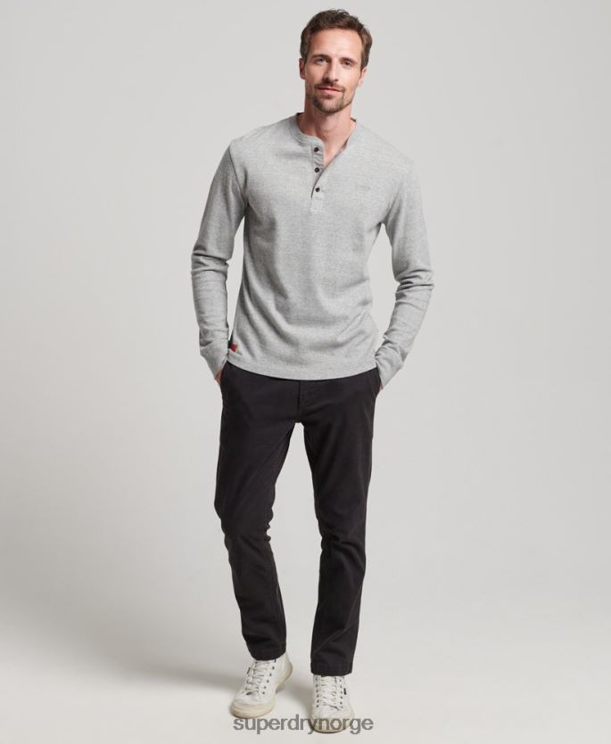 Superdry grå klær 86P46D1543 vintage logobrodert henley topp i økologisk bomull menn