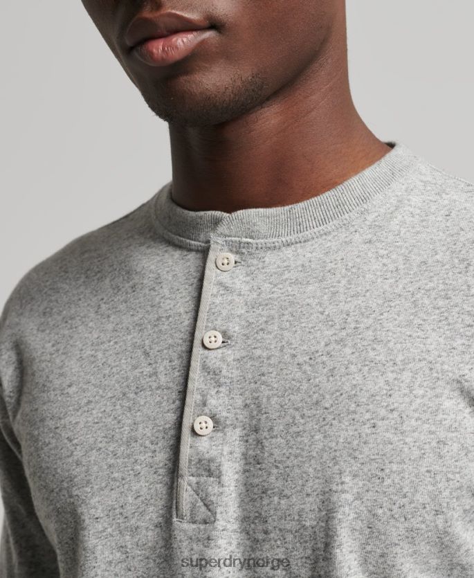 Superdry grå klær 86P46D6433 Langermet henley topp i økologisk bomull menn
