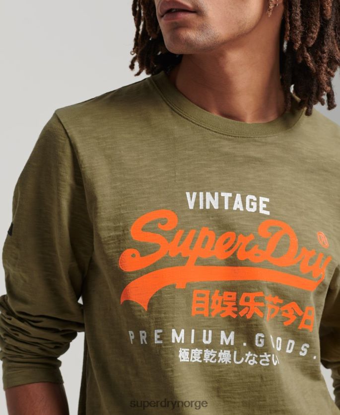 Superdry grønn klær 86P46D1485 vintage logo overfarget langermet t-skjorte menn
