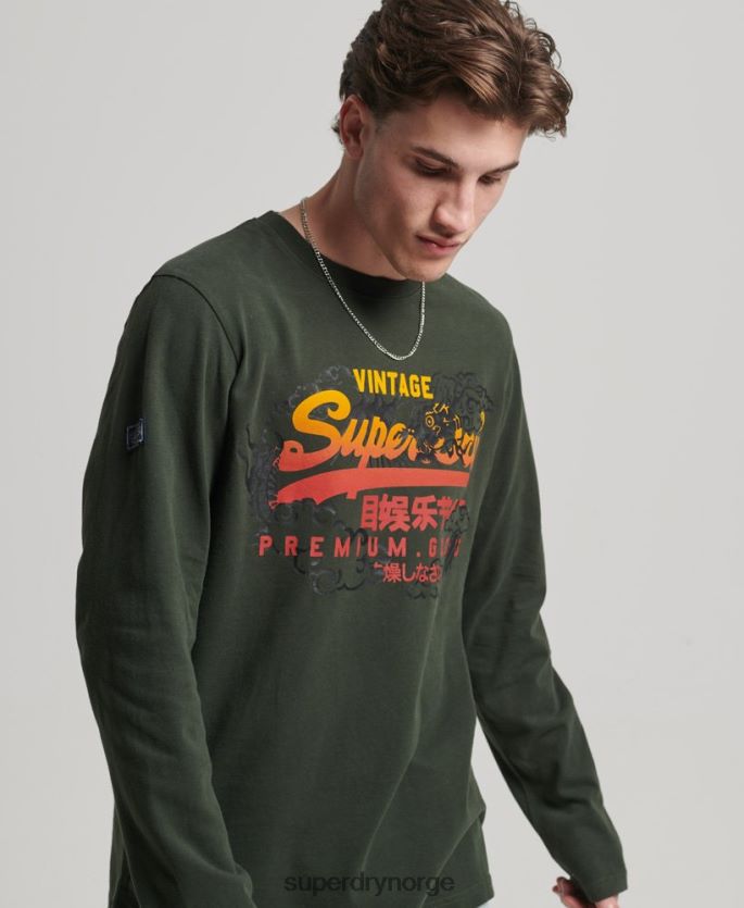 Superdry grønn klær 86P46D1563 vintage logo narrativ langermet topp menn