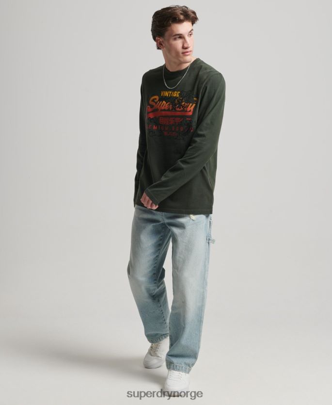 Superdry grønn klær 86P46D1563 vintage logo narrativ langermet topp menn