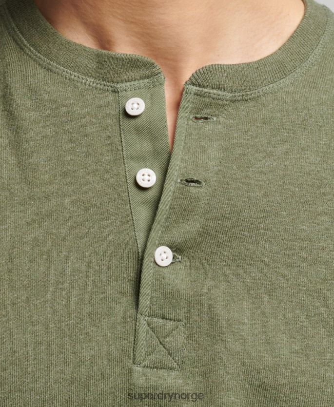 Superdry grønn klær 86P46D6428 Langermet henley topp i økologisk bomull menn