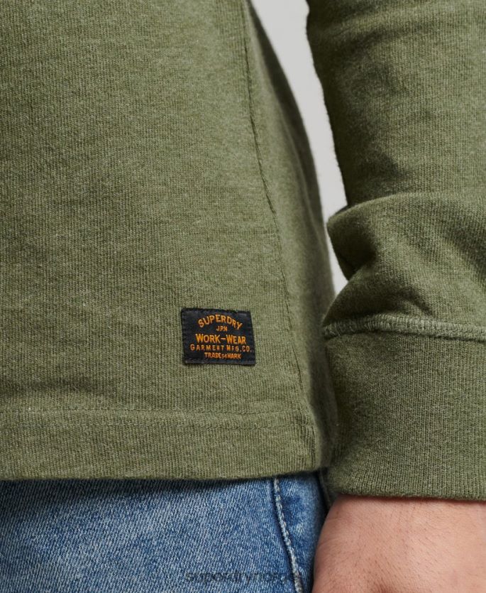 Superdry grønn klær 86P46D6428 Langermet henley topp i økologisk bomull menn