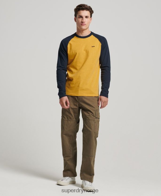Superdry gul klær 86P46D1484 essensiell langermet baseballtopp i økologisk bomull menn