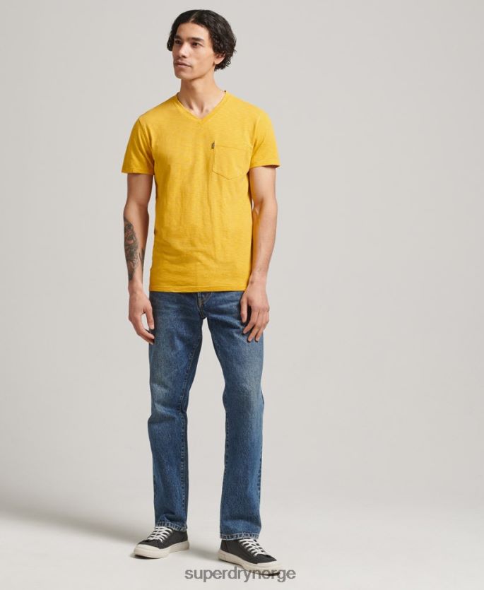 Superdry gul klær 86P46D4801 t-skjorte med v-hals i økologisk bomull menn