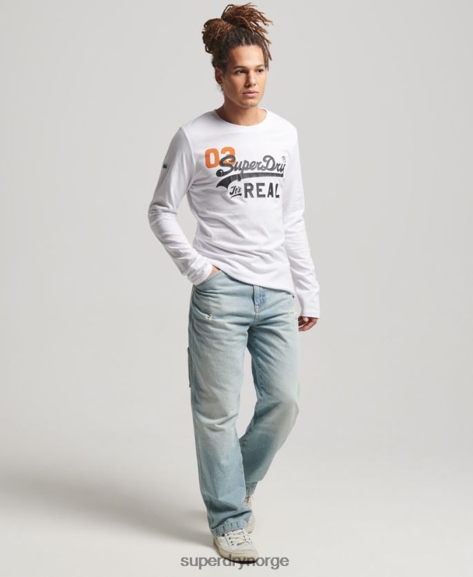 Superdry hvit klær 86P46D1552 vintage logo amerikansk klassisk topp menn
