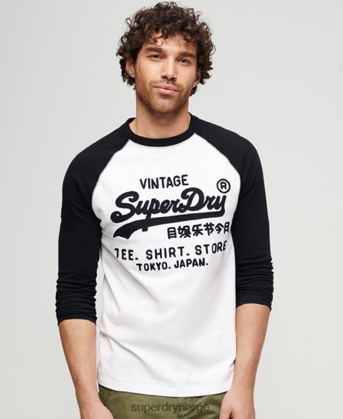Superdry hvit klær 86P46D42 vintage logobutikk raglan langermet topp menn