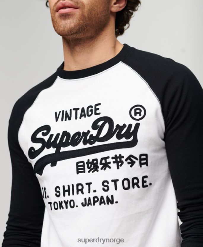 Superdry hvit klær 86P46D42 vintage logobutikk raglan langermet topp menn