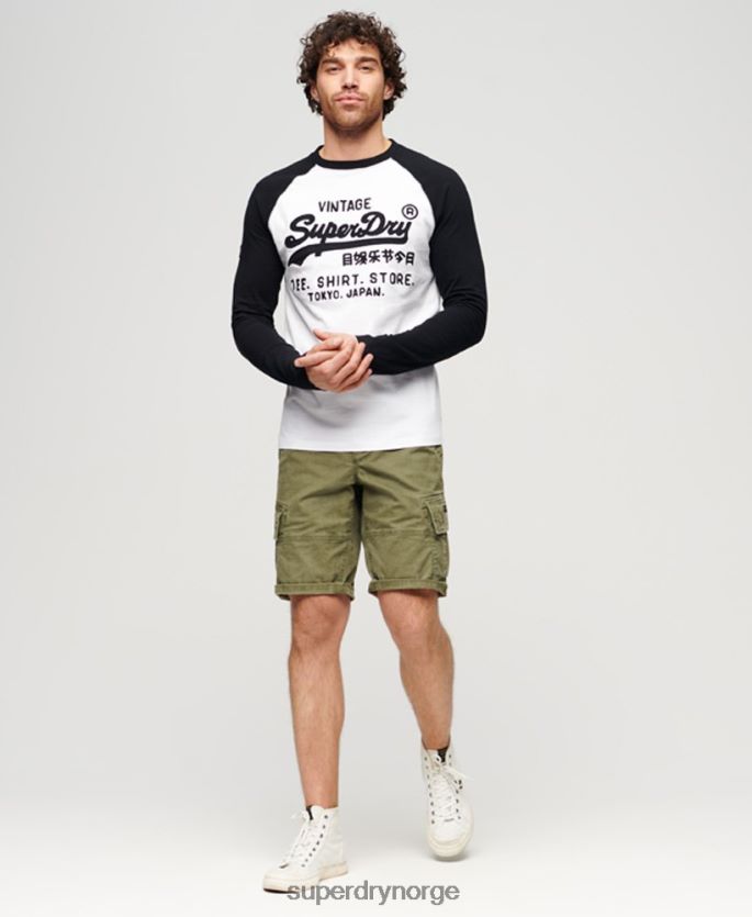 Superdry hvit klær 86P46D42 vintage logobutikk raglan langermet topp menn