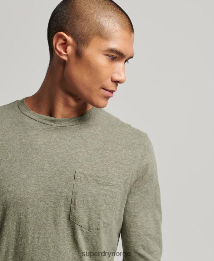 Superdry kaki klær 86P46D1541 langermet slub jersey topp menn