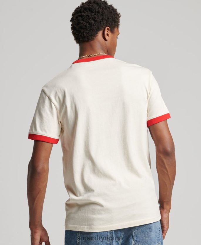 Superdry krem klær 86P46D4957 vintage avslappet ringer-t-skjorte i økologisk bomull menn