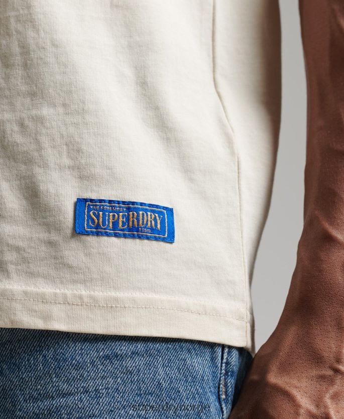 Superdry krem klær 86P46D4957 vintage avslappet ringer-t-skjorte i økologisk bomull menn