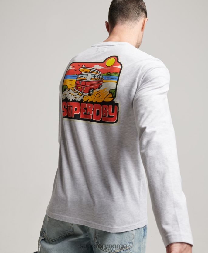 Superdry lysegrå klær 86P46D1499 reise klistremerke langermet topp menn