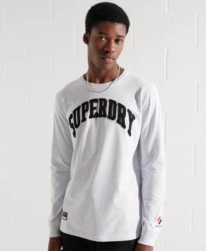 Superdry lysegrå klær 86P46D1551 varsity bue langermet topp menn