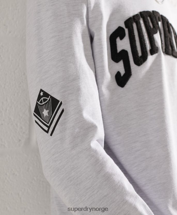 Superdry lysegrå klær 86P46D1551 varsity bue langermet topp menn