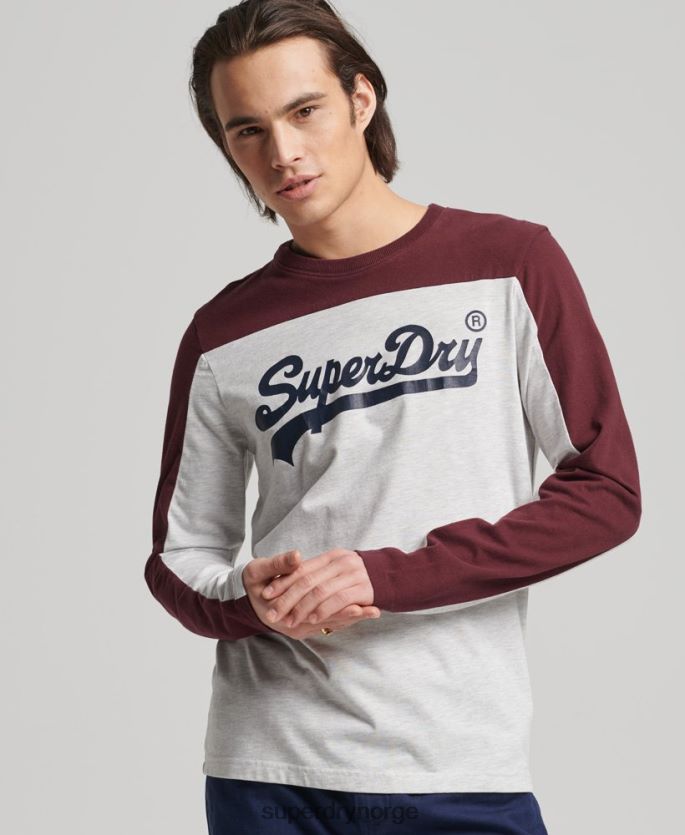 Superdry lysegrå klær 86P46D1591 vintage logo college langermet topp menn