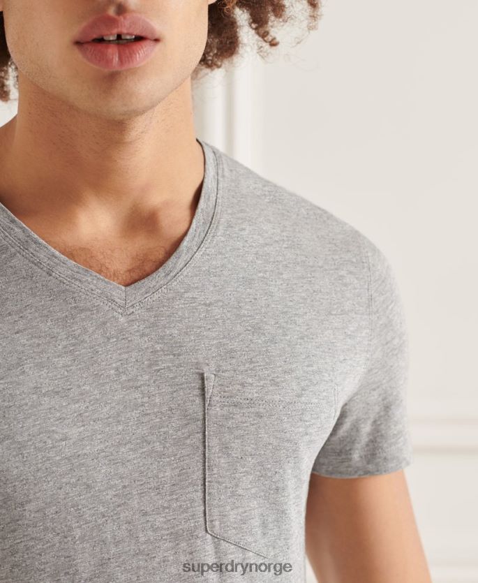 Superdry lysegrå klær 86P46D4849 t-skjorte med v-hals i økologisk bomull menn