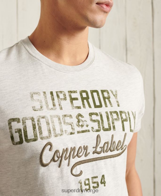 Superdry lysegrå klær 86P46D4982 grafisk lett t-skjorte for arbeidsklær menn