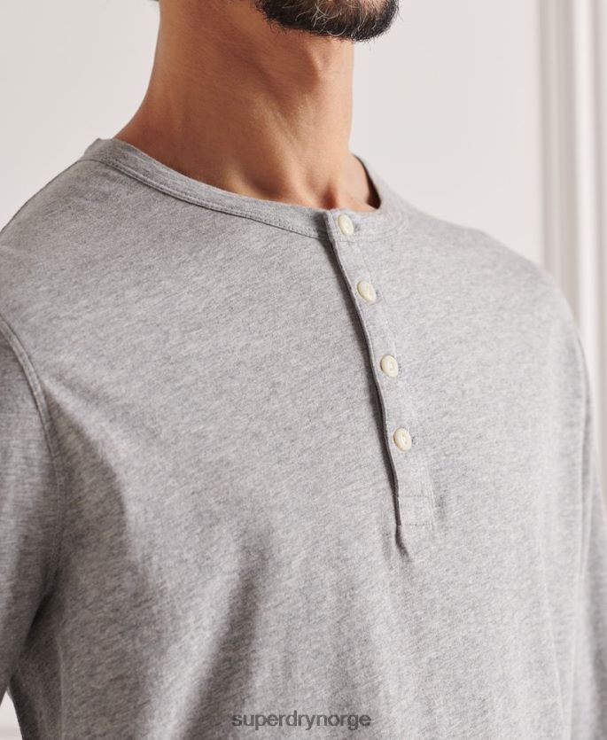 Superdry lysegrå klær 86P46D6424 økologisk bomull, lett essensiell henley topp menn