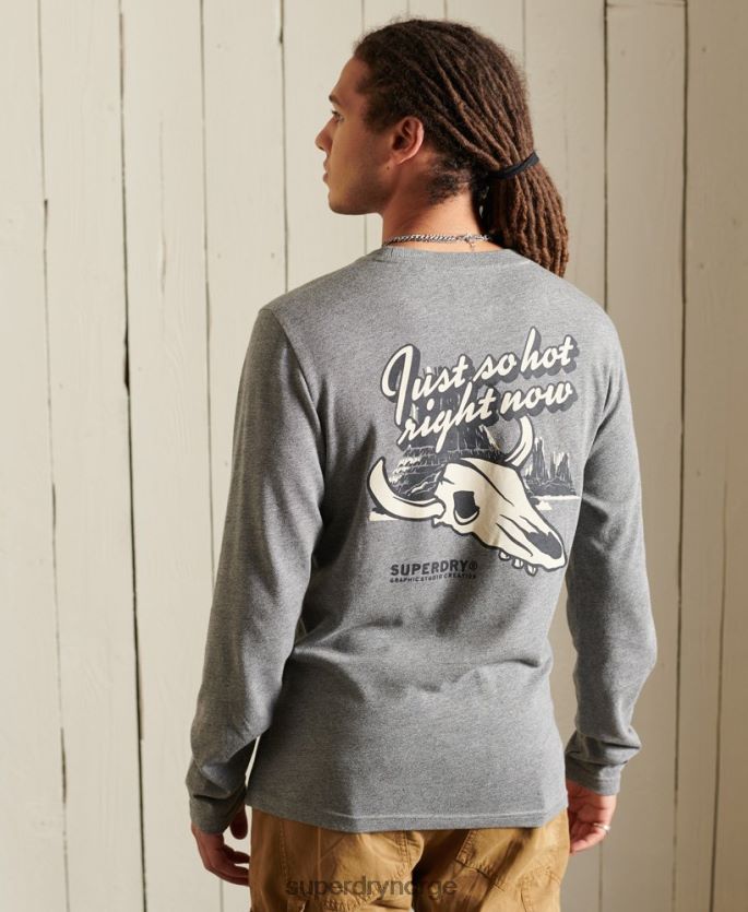 Superdry lysegrå klær 86P46D6470 Heritage mountain langermet topp menn