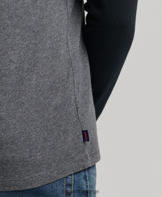 Superdry mørk grå klær 86P46D1505 essensiell langermet baseballtopp i økologisk bomull menn