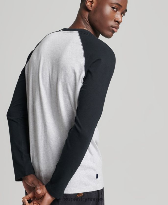 Superdry mørk grå klær 86P46D1550 essensiell langermet baseballtopp i økologisk bomull menn