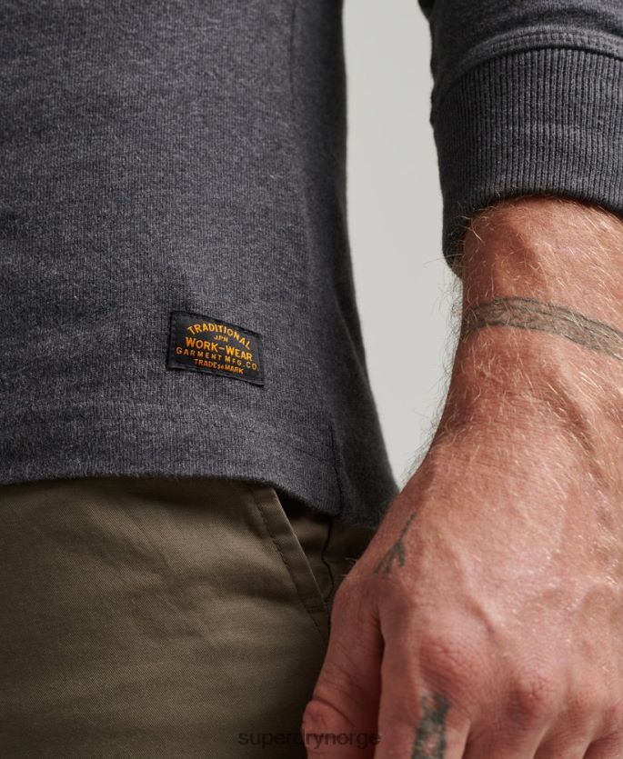 Superdry mørk grå klær 86P46D6376 Langermet henley topp i økologisk bomull menn